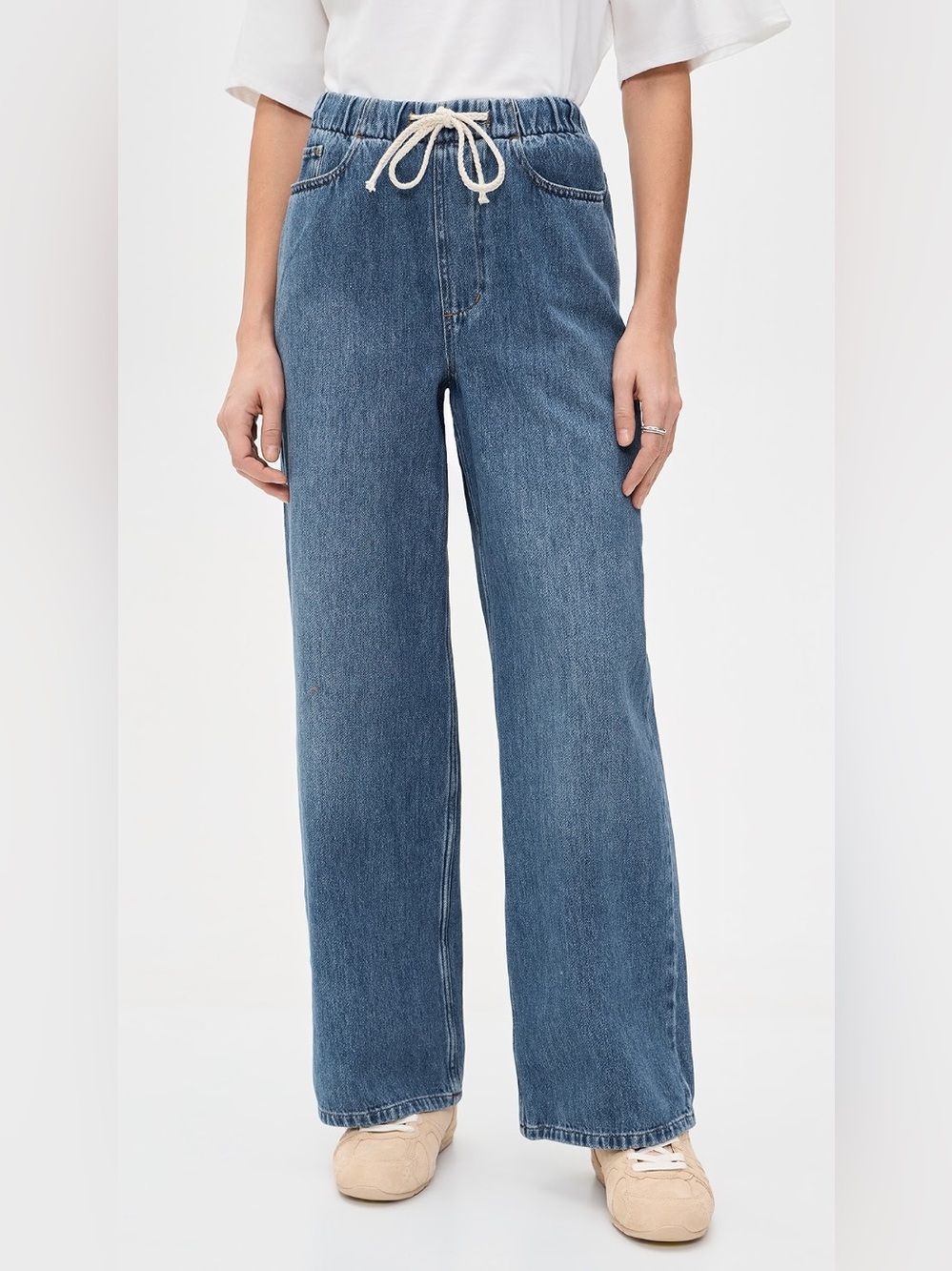 MARINE LAYER Drawstring Denim Wide Leg Pants Jeans Medium Blue Wash Cotton XS